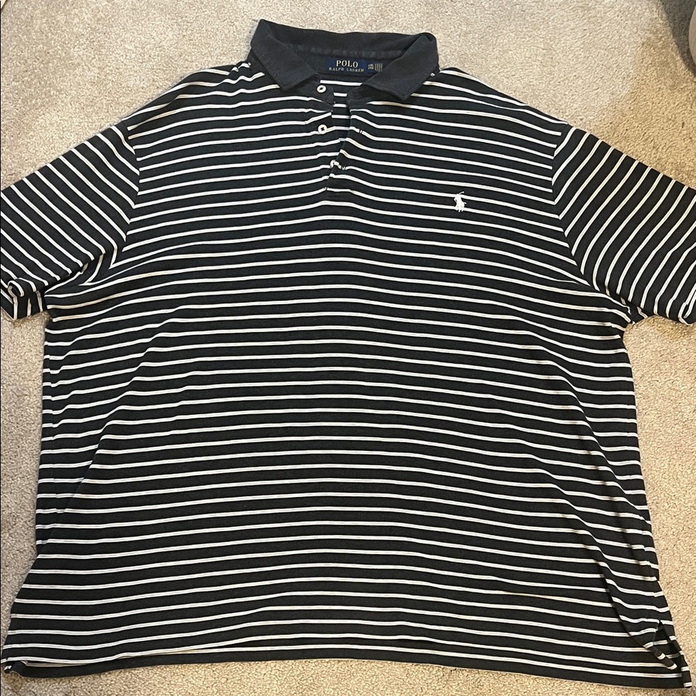 Polo Ralph Lauren Charcoal gray and White Striped Men’s 3 button cotton Polo XXL